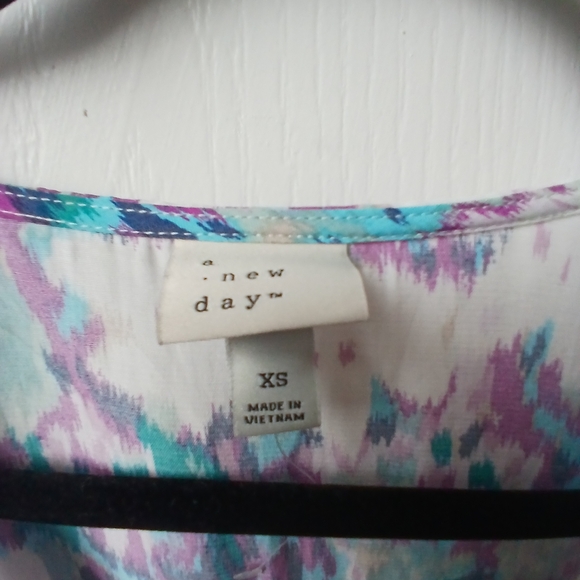 A New Day Pink and Blue Puff Sleeve V-Neck Maxi Dress - Picture 2 of 5